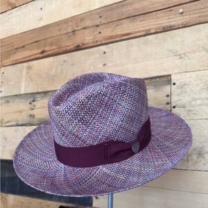 Dobbs Multicolor Straw Fedora Hat with Burgundy Band